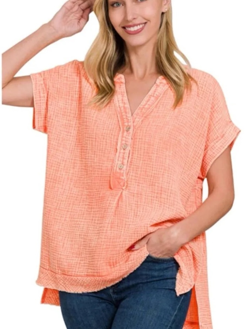 Zenana Outfitters Button-Front Gauze Tunic